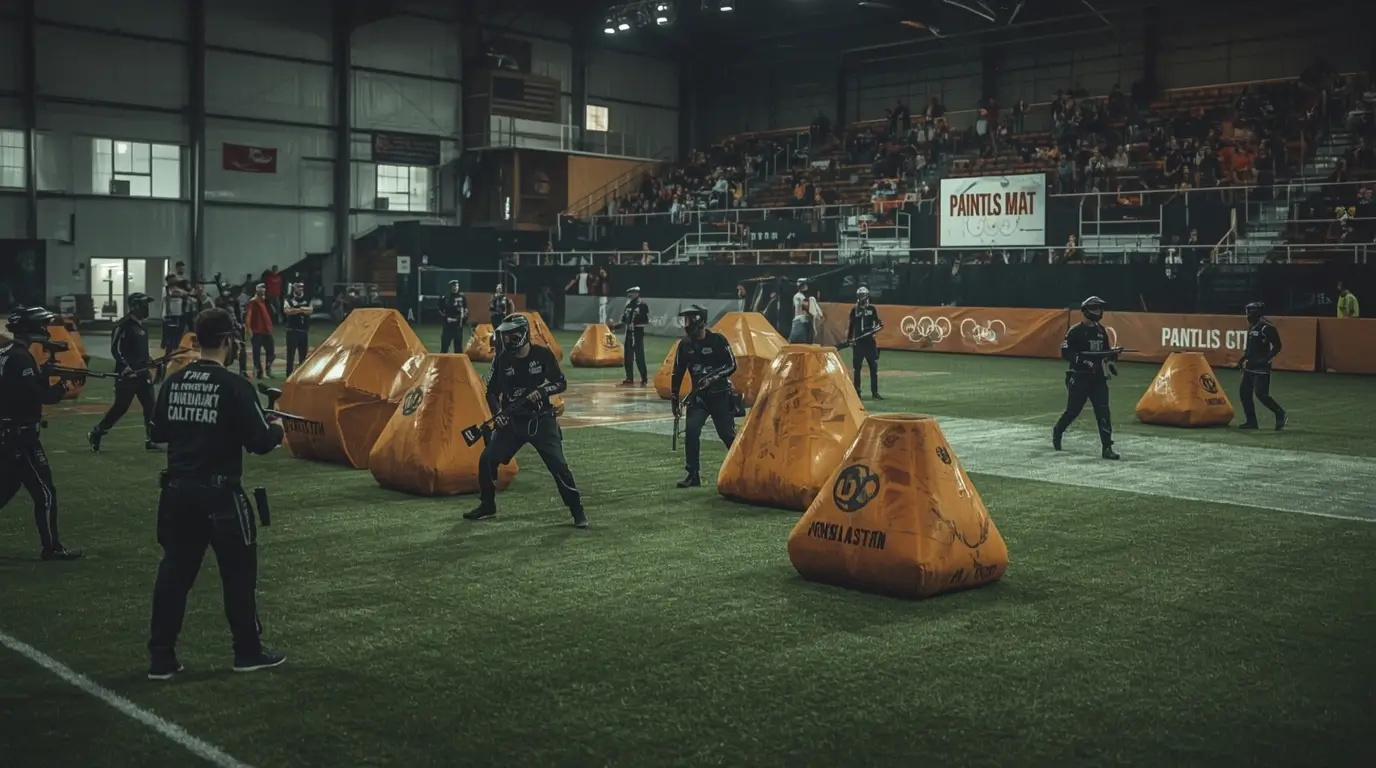 International paintball competition showcasing Olympic potential with professional equipment and sporting spectacle.