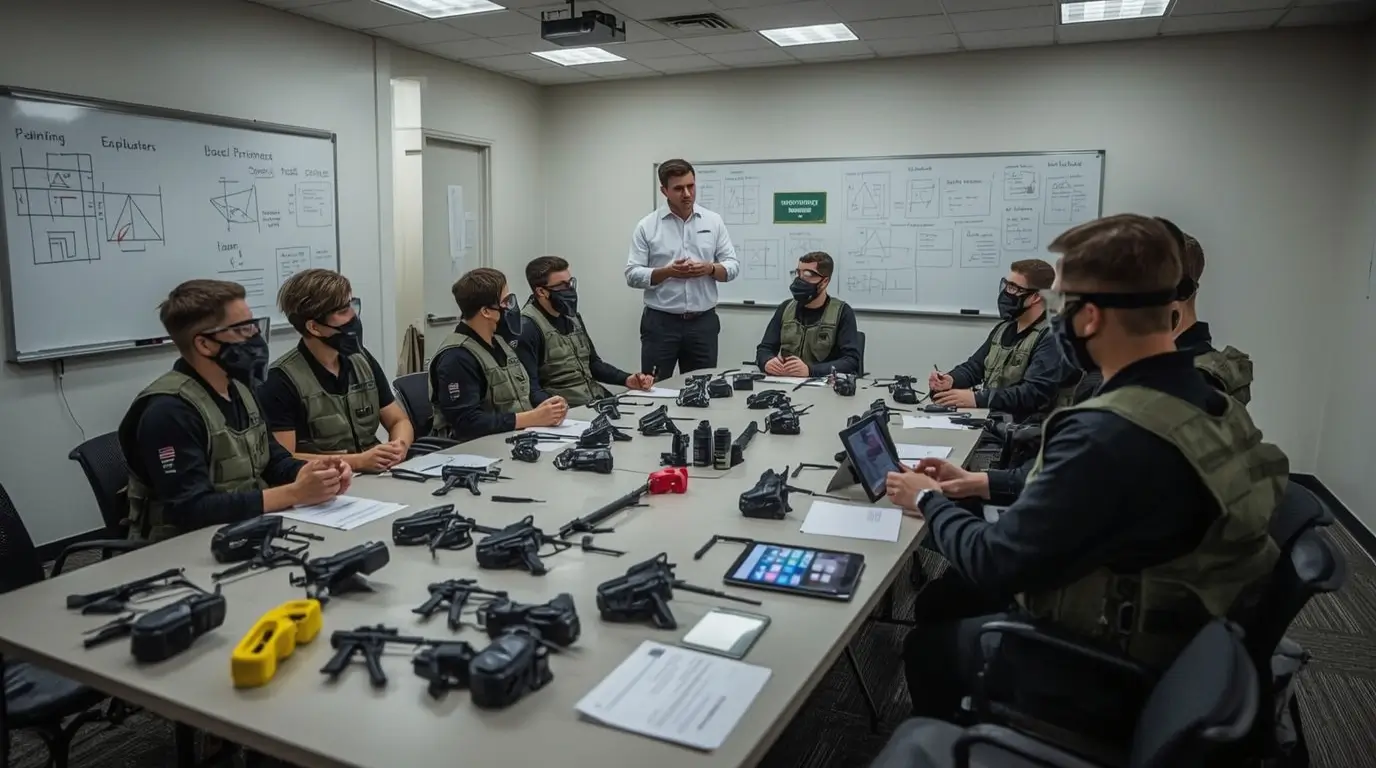 Professionele paintball teambuilding organisatie met veilige uitrusting en gestructureerde methodologische briefing.