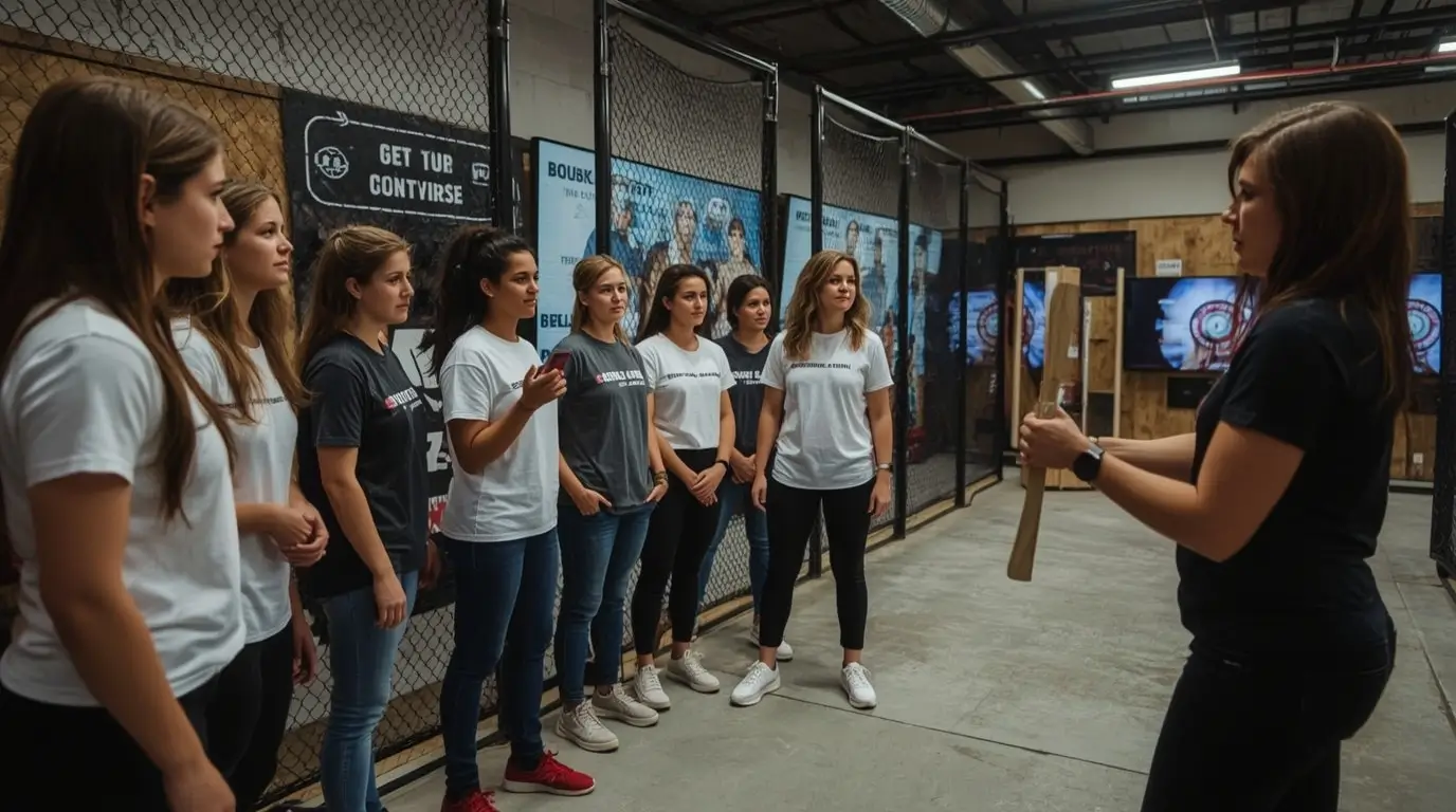 Championnes féminines de lancer de haches en compétition montrant excellence technique et précision.