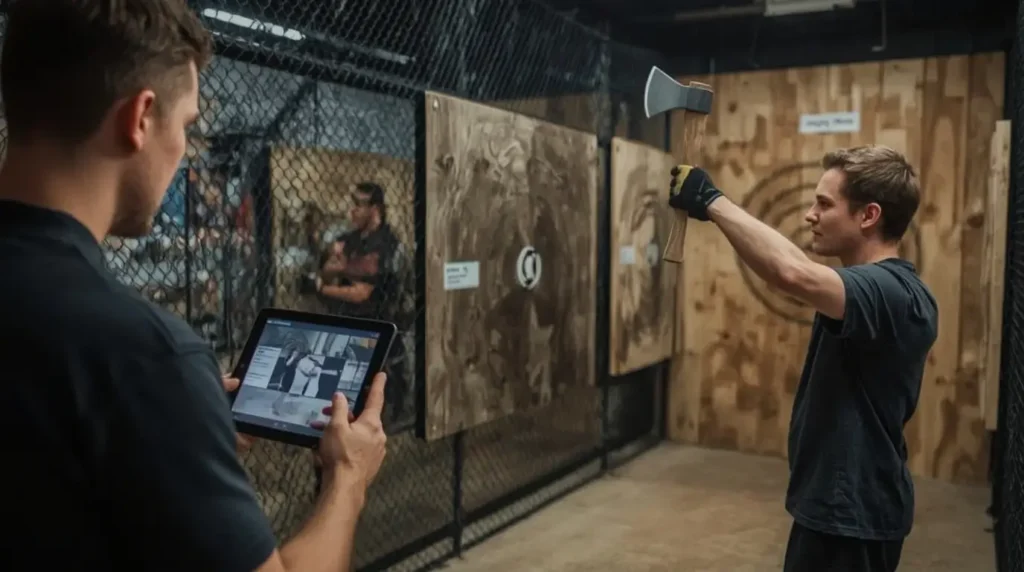 Progressive method for correcting technical errors in axe throwing with professional coaching