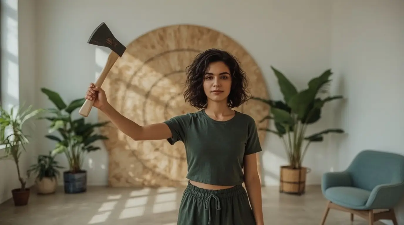 A person who practices axe throwing for its physical and mental benefits in a therapeutic environment.