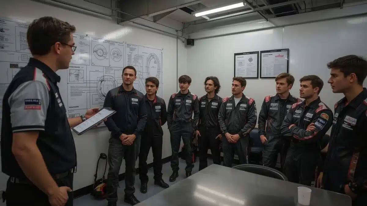 Karting safety briefing with professional instructor