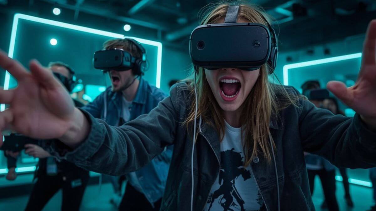 Célébration victoire après session intense de survie zombie VR