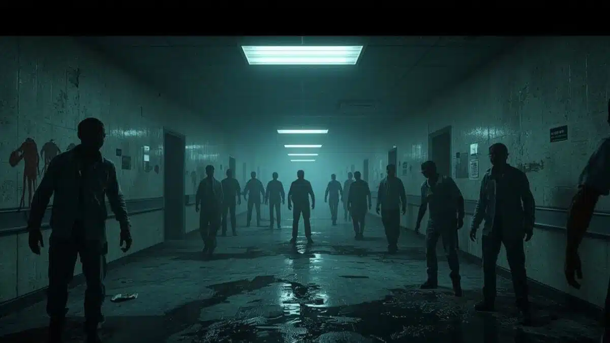 Environnement post-apocalyptique du jeu zombie VR – hôpital abandonné