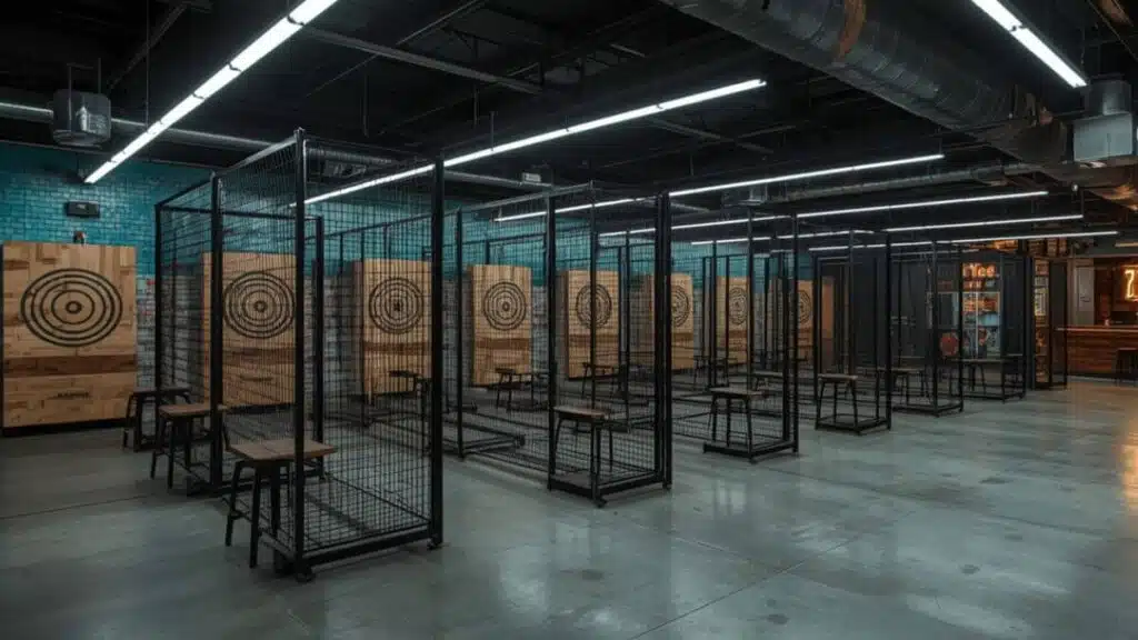 Intérieur du plus grand centre de lancer de haches en périphérie bruxelloise
