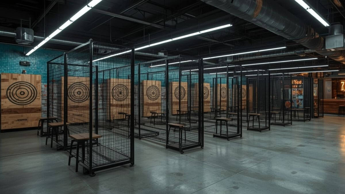 Intérieur du plus grand centre de lancer de haches en périphérie bruxelloise