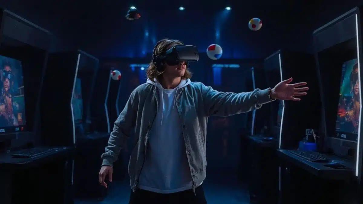 Player in the middle of a VR escape game session - Immersive interaction