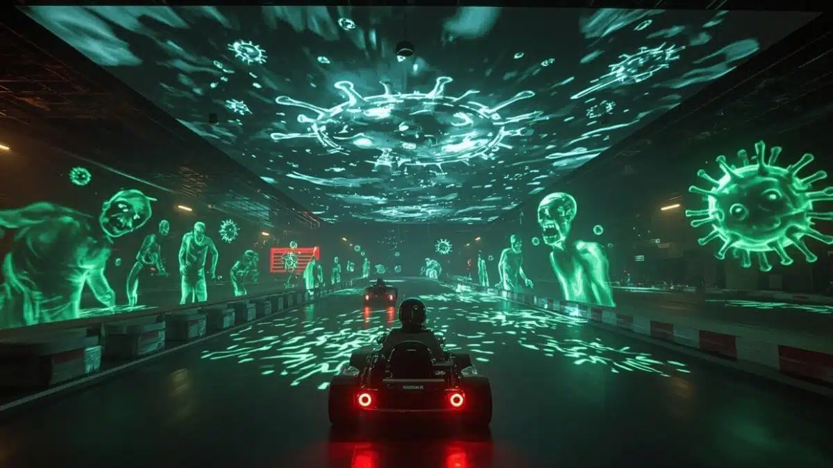 Mode BattleVirus en karting realite augmentee - Projections immersives zombies