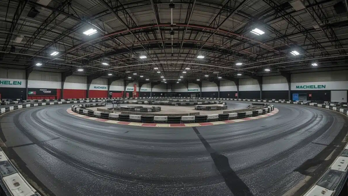 300m indoor kartbaan met meerdere niveaus in Machelen