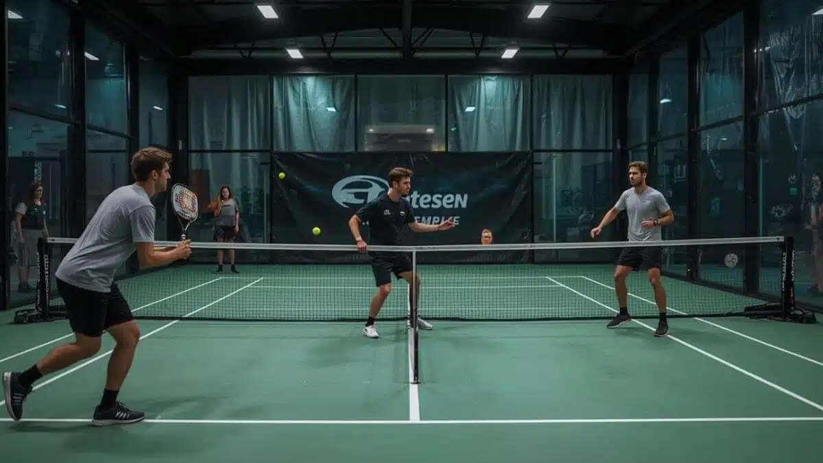 Terrain de padel à Bruxelles – Joueurs en action avec équipement professionnel