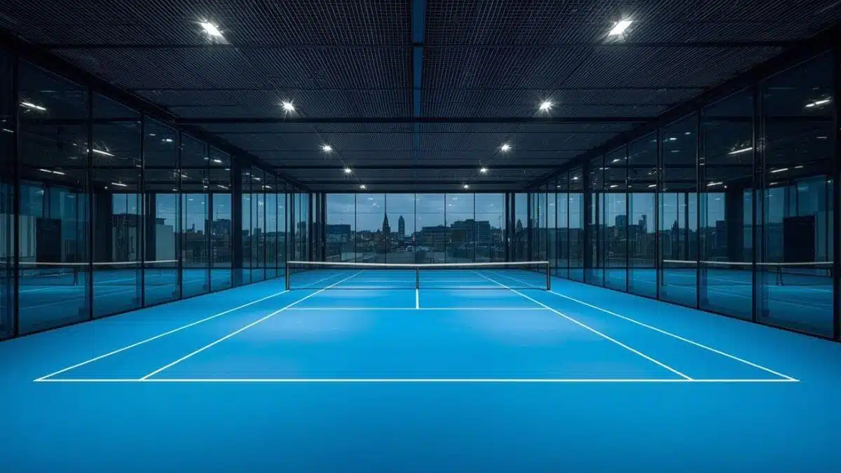 Terrain padel Forest – Court 10 x 20 mètres avec parois vitrées et éclairage LED