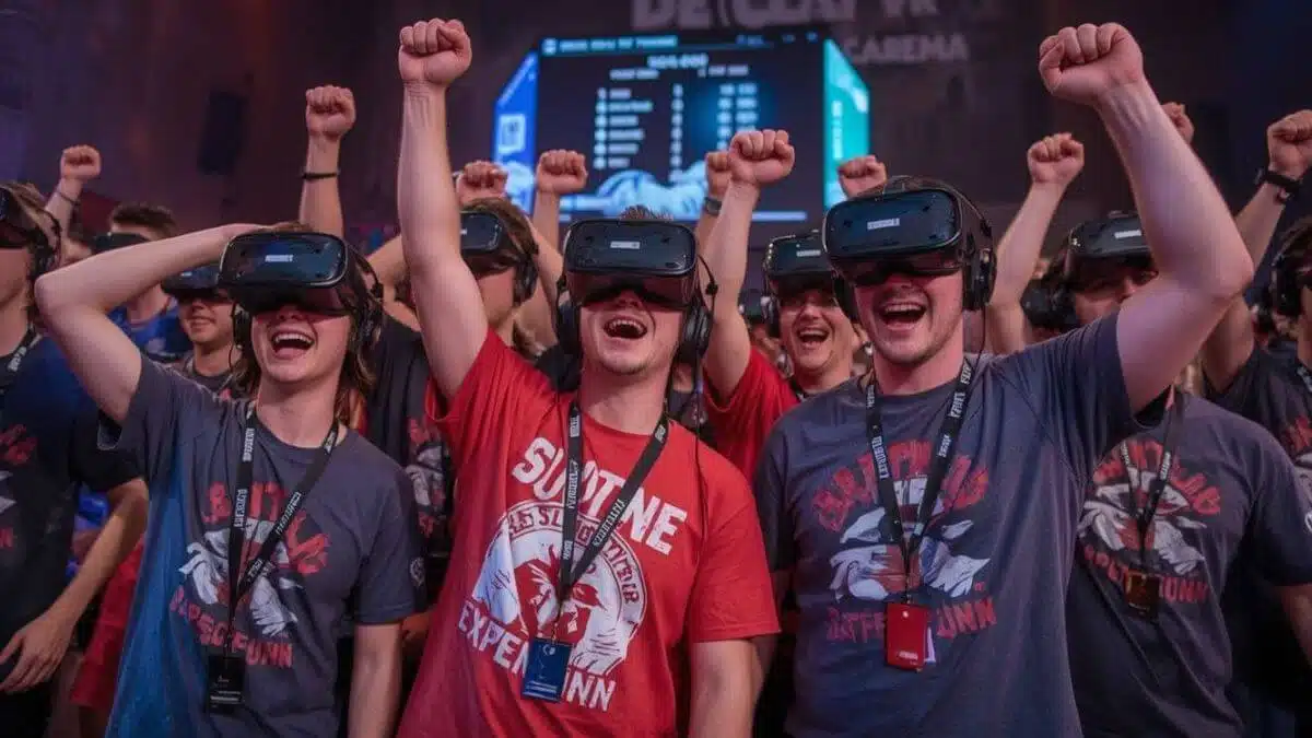 Team victory in VR arena battles - Celebration and team spirit