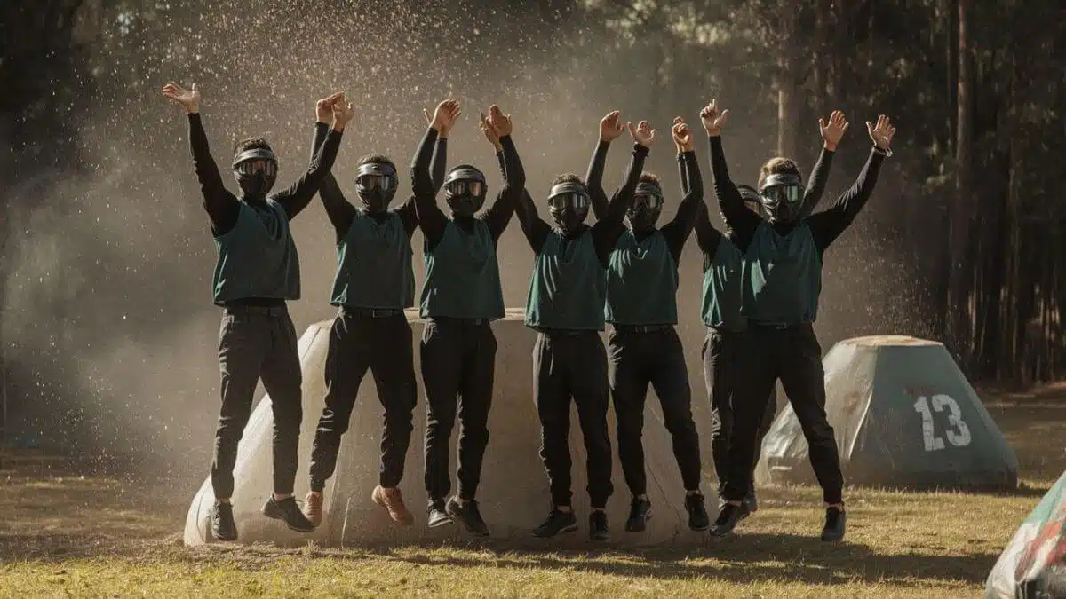Victoire équipe paintball Bruxelles – Célébration après session intense